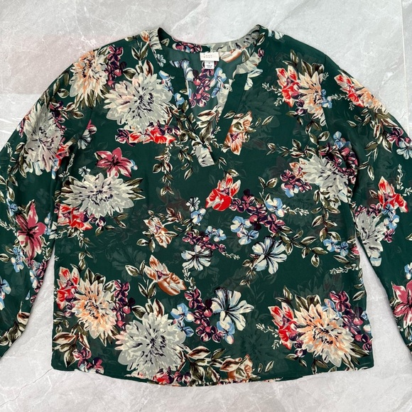 Women’s A New Day Target Floral Sheer Long Sleeve V-Neck Top Medium - Picture 2 of 16